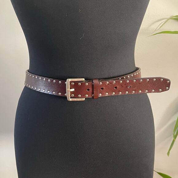 Calvin Klein Genuine Leather Belt Women’s Medium Brown Studded Boho Classic - Picture 1 of 6